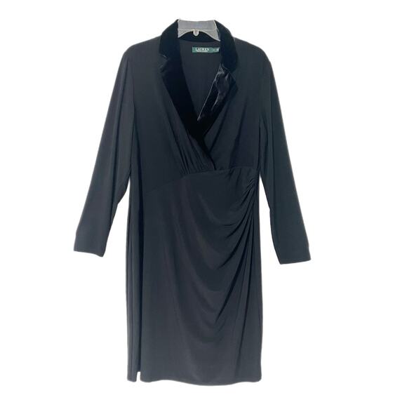 Ralph Lauren Dresses & Skirts - Lauren Ralph Lauren Cocktail Sheath Dress Women 16W Black Velvet Lapel Stretch